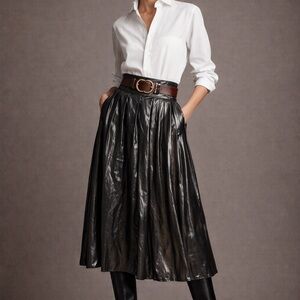 Gunmetal Metallic Maxi Skirt Who What Wear Size 6 Pleated Statement Skirt